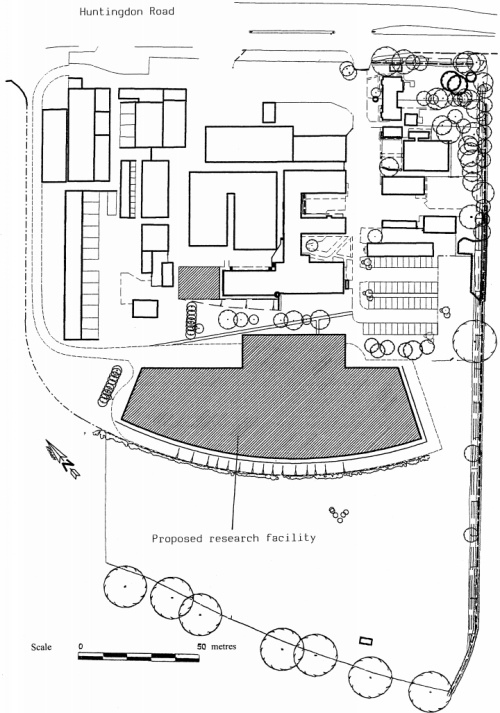 Plan showing the proposed site of the research facility
